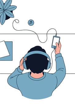 Illustration of a person listening to music on a phone vector