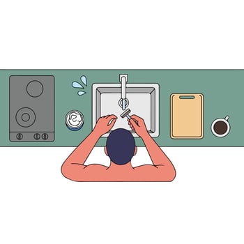 A man is washing his hands in the sink vector