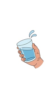 A hand holding a glass of water with a splash vector