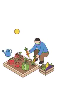 A man is tending vegetables in a garden vector
