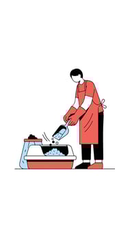A man in an apron is washing dishes vector