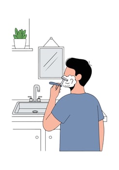 Man shaving in the bathroom vector