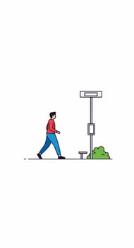 A man is walking near a traffic light vector