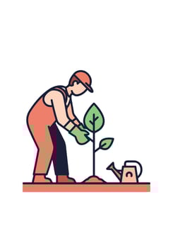 Man planting tree in garden illustration vector