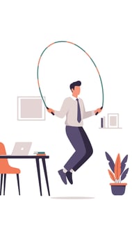 Businessman jumping rope in office, illustration vector