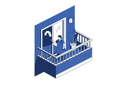 A woman is standing on the balcony of a house vector
