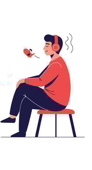 A man is sitting on a chair with headphones on vector