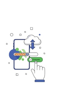 A hand is touching a phone with a cloud icon vector