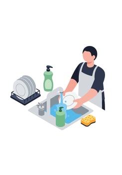 A man is washing dishes in the sink vector