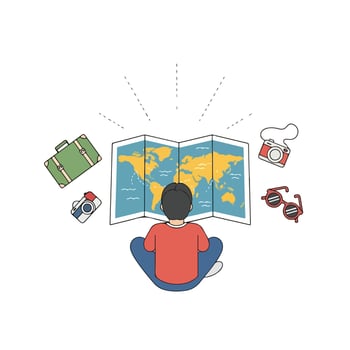 Traveling with a map and other travel accessories vector