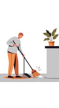 Man sweeping floor with broom and mop vector
