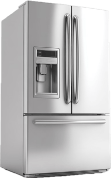 Modern Stainless Steel Refrigerator with Water Dispenser and Ice Maker png