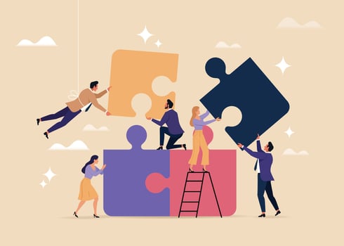 Team building with colorful puzzle pieces vector