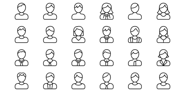 Collection of 24 Minimalist Line Art User Profile Icons Diverse Male and Female Avatar Illustrations for Website or App Design vector