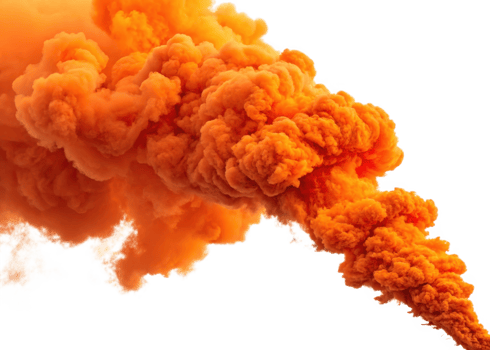 Vibrant orange smoke cloud swirling and expanding isolated on transparent background png