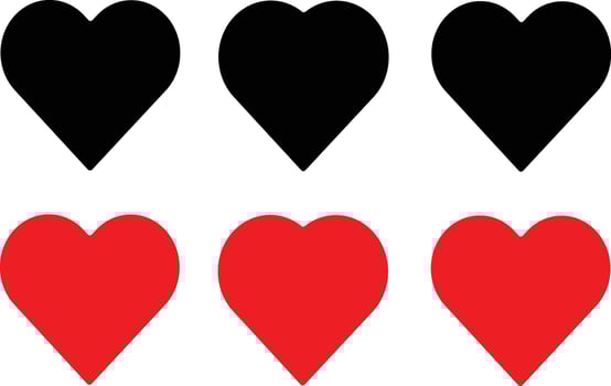 set of Red and black heart icon set, romance or valentine's day, fVector silhouette glyphs illustration, vector