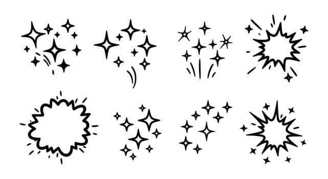 Set of black and white stars and explosions vector