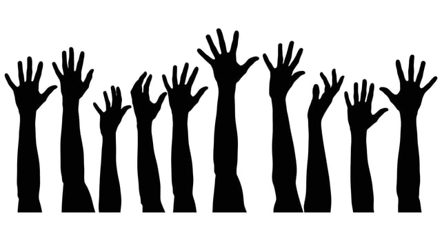 A group of hands reaching up in the air vector