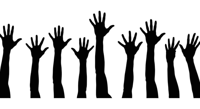 Many hands reaching up in the air for a flag vector