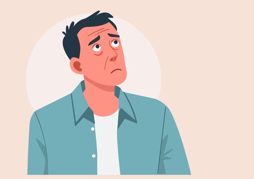 The old man looked sad and worried, looking up. vector