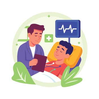 A medical professional attends to a patient in an emergency situation. flat illustration.. vector