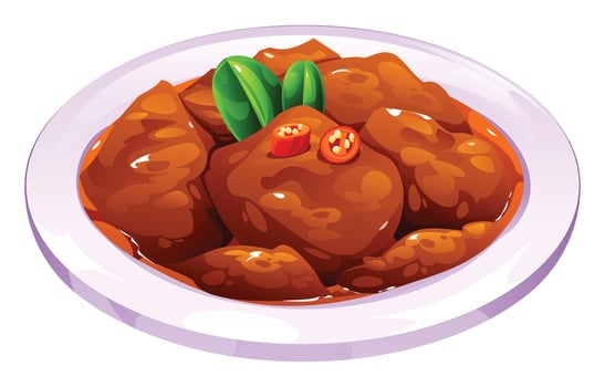 Spicy chicken stew with green leaves vector