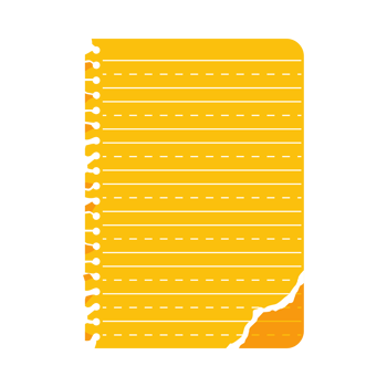 Yellow spiralbound notebook paper with handwriting practice lines and a torn corner. png