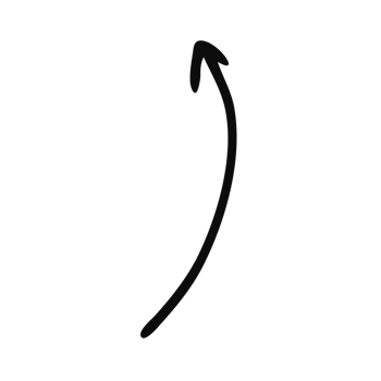 A simple handdrawn curved arrow pointing upwards in a smooth arcing motion. png