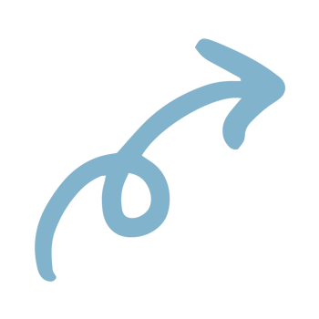 A whimsical handdrawn light blue arrow with a curly loop pointing right. png