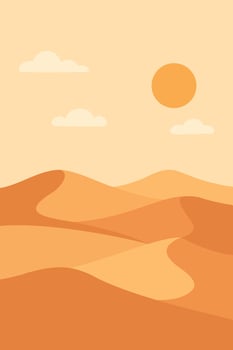 Abstract Desert Landscape with Rolling Sand Dunes and Sun. vector