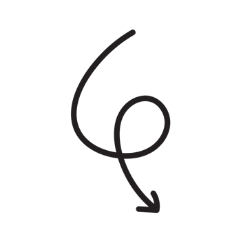 Handdrawn swirling arrow pointing downwards. png