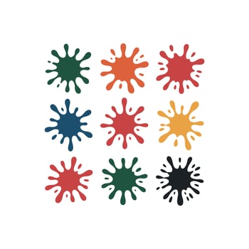 Nine colorful paint splatters in a grid on white background ink splatter ink splash vector
