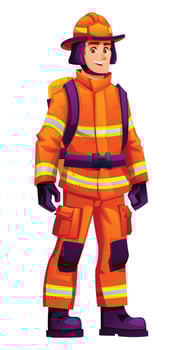 Cartoon firefighter in orange uniform vector