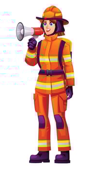Cartoon firefighter character holding megaphone vector