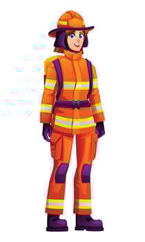 Female firefighter in bright orange uniform vector