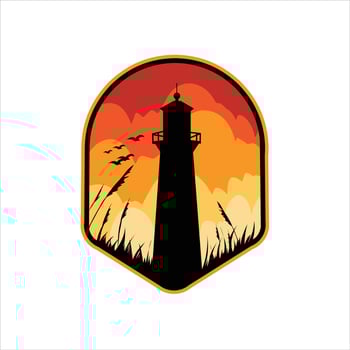 Silhouette Lighthouse at Sunset vector