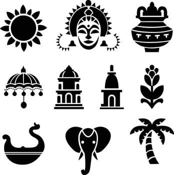 Onam Day Symbols Silhouette Design vector
