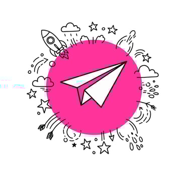 Handdrawn Style Paper Plane with Rocket and Star Illustration Icon Graphic vector