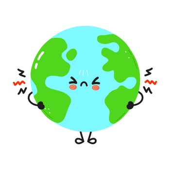 A cartoon Earth character looking stressed and sad about environmental issues. vector