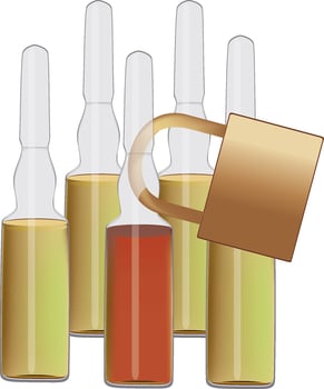 Padlock locking medical ampoules protecting drug formula vector