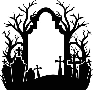 Halloween cemetery scene with tombstones and trees isolated on white background vector
