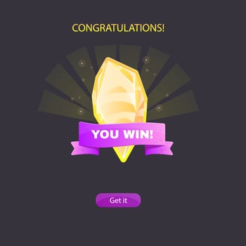 Winner Page For Casino Or Slot Games UI Purple Ribbon Yellow Crystal Design vector