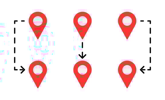 Red location markers illustrate navigational pathways clearly. vector
