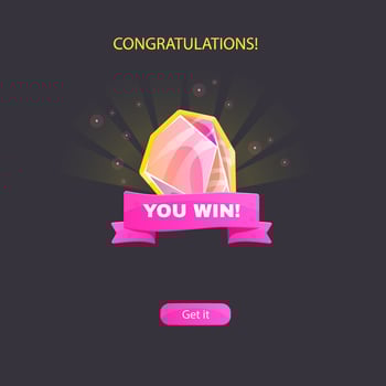 Winner Page For Casino Or Slot Games UI Pink Ribbon And Crystal Design vector