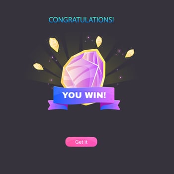 Winner Page For Casino Or Slot Games UI Pink Blue Ribbon Golden Pink Crystals Design vector