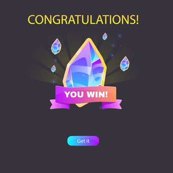 Winner Page For Casino Or Slot Games UI Purple Ribbon Blue Fantasy Crystal Design vector