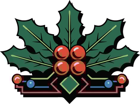 Stylized Holly Berry and Leaf Design with Geometric Border Decoration vector