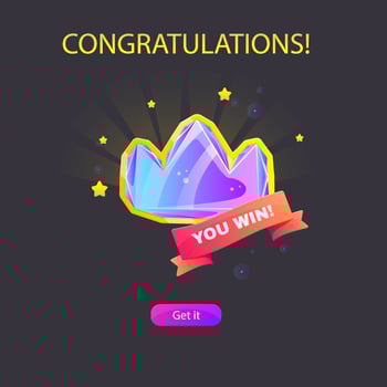 Winner Page For Casino Or Slot Games UI Red Ribbon Blue Fantasy Crown Crystal Design vector