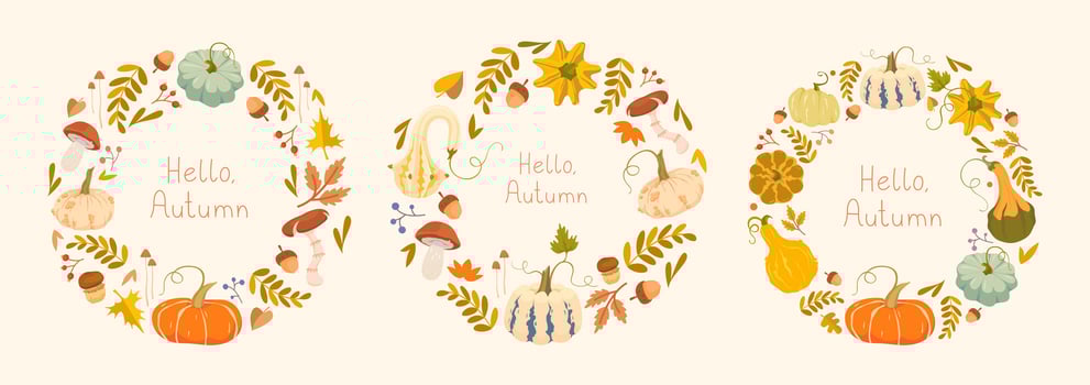 Autumn wreaths with pumpkins and leaves vector