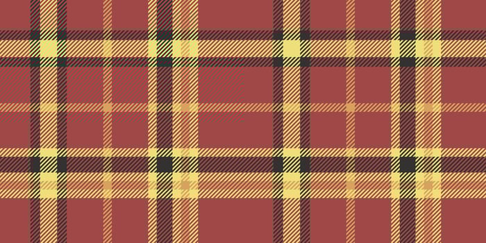 Seamless red, yellow, and black tartan plaid pattern with crisp diagonal stripes. Geometric checkered design for fabric, wallpaper, or digital backgrounds. repeatable textile texture vector